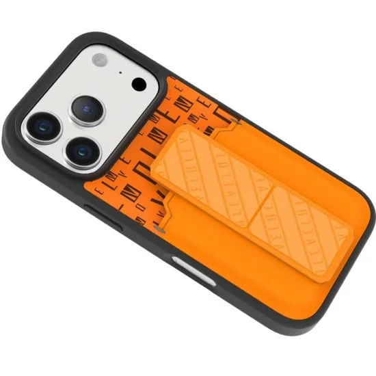 Levelo Morphix Grip Stand Case With Card Holder For Iphone 17 Pro Max - Orange Sunrise